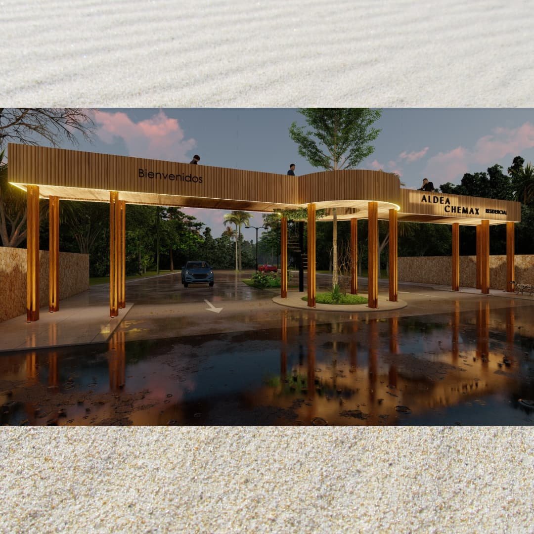 Render de la Entrada Distintiva de Aldea Chemax