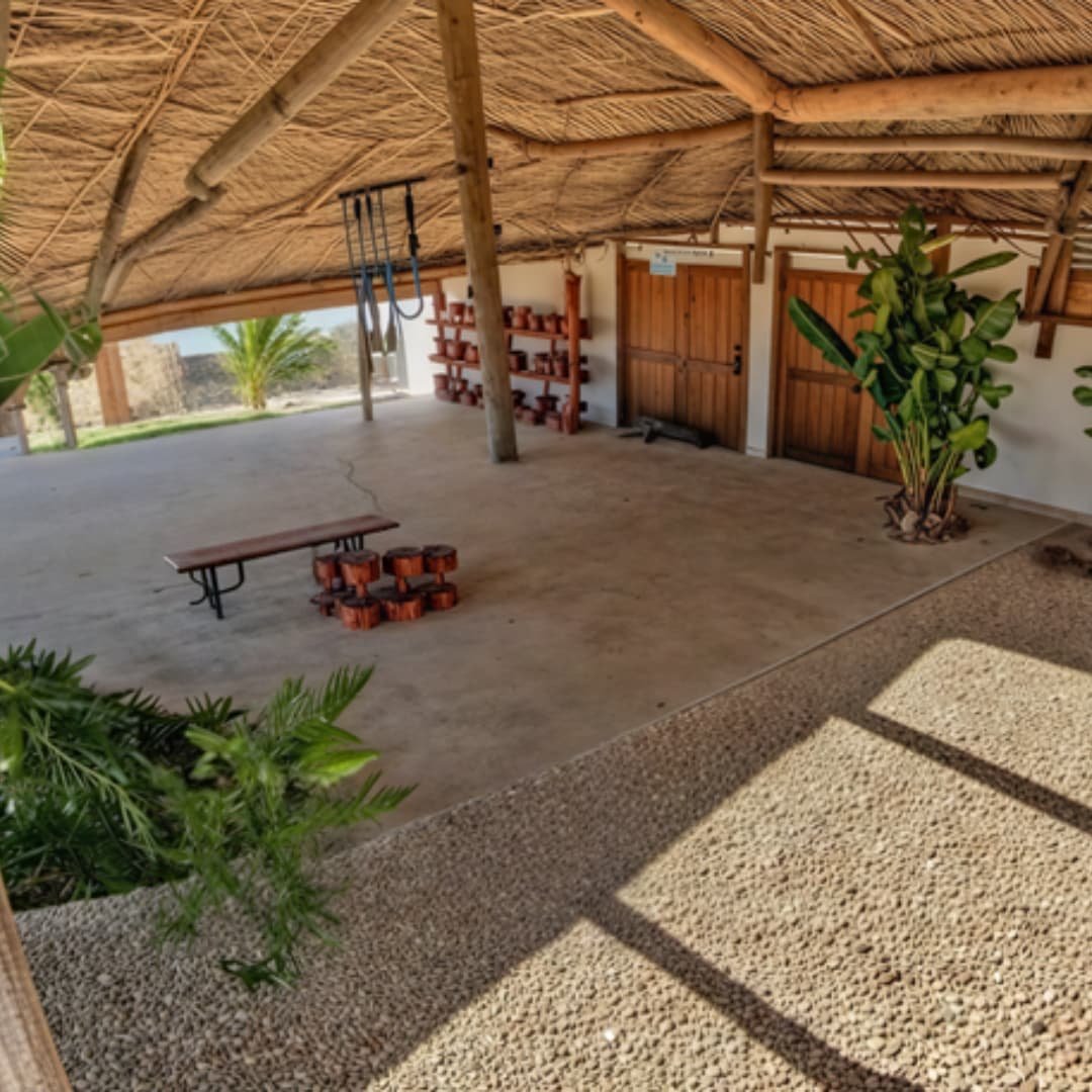 Render del Gimnasio Rústico de Aldea Chemax